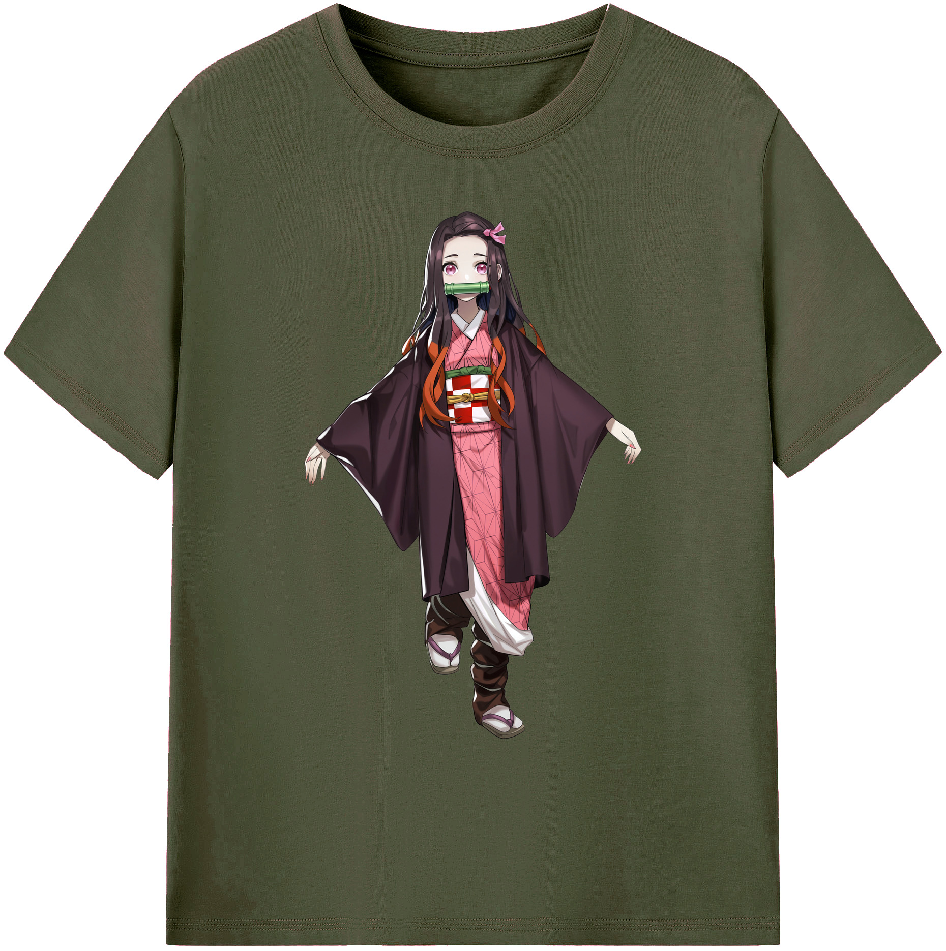 （画像用） 鬼滅の刃（きめつのやいば）竈門 禰󠄀豆子／かまど ねずこ Kamado Nezuko 綿100％ メンズ半袖Tシャツ｜肌触りやわらか＆通気性